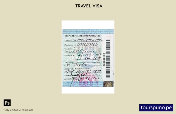 Plantilla de visa simple para Mozambique lista para imprimir